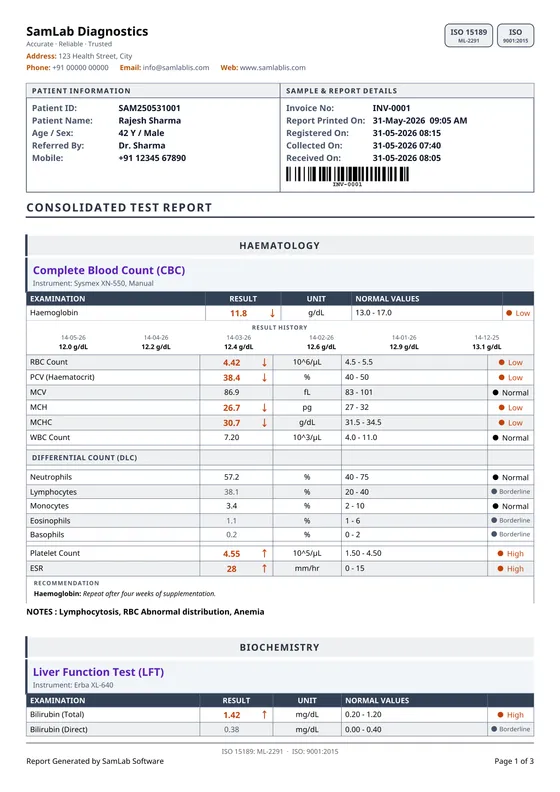 Grid 2 — a report page printed by SamLab