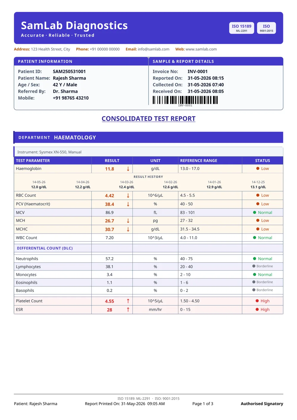 Colored Header report format — page 1
