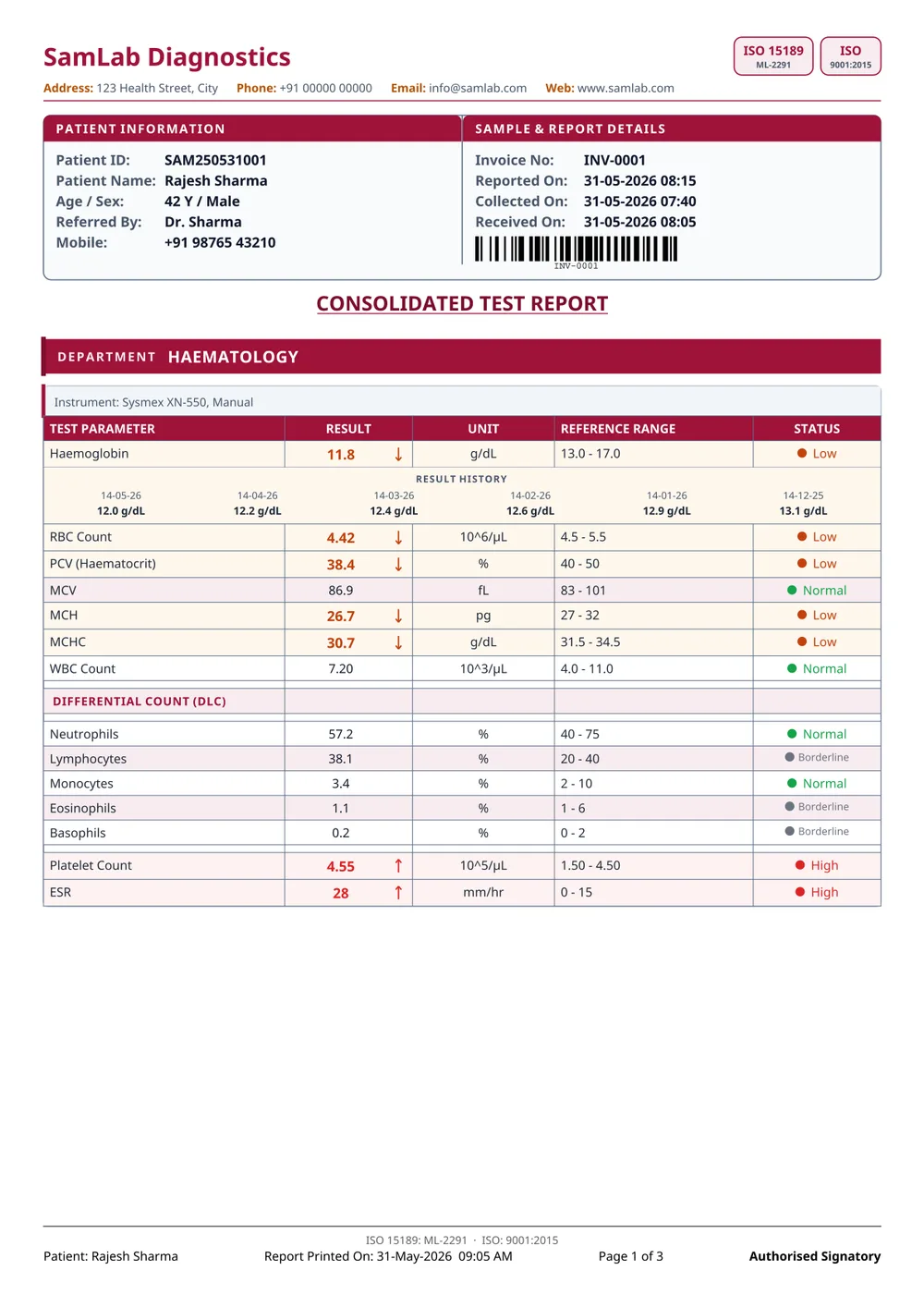 Compact report format — page 1