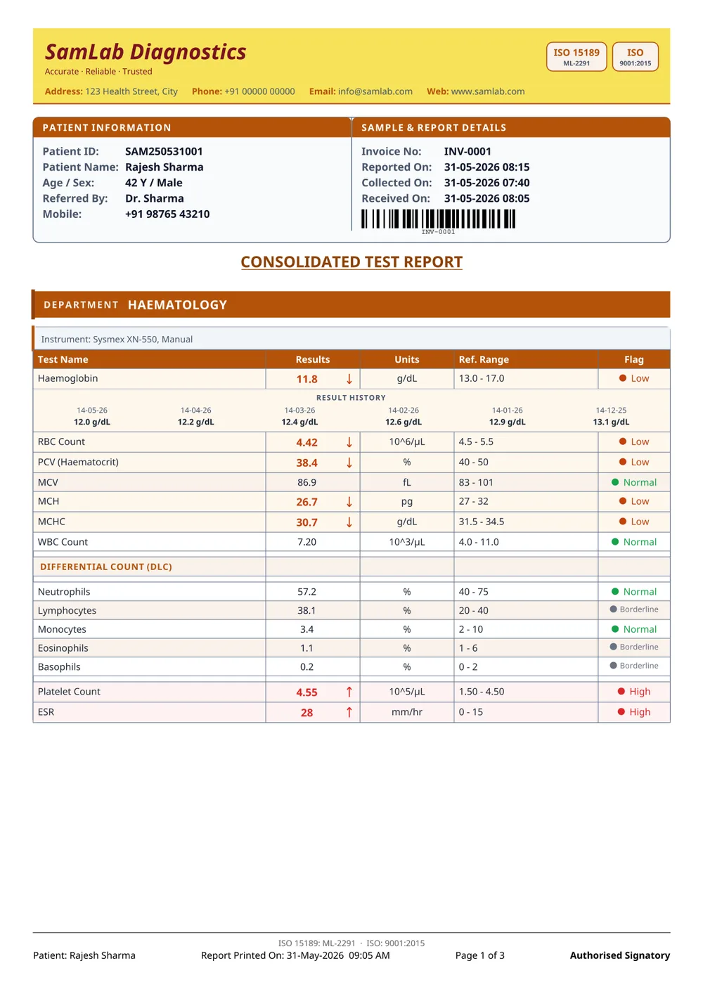 Grid 1 report format — page 1
